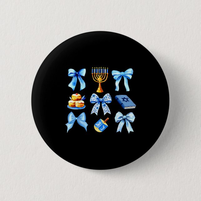 Coquette Bow Jewish Holiday Chanukah Hanukkah Meno Button (Front)