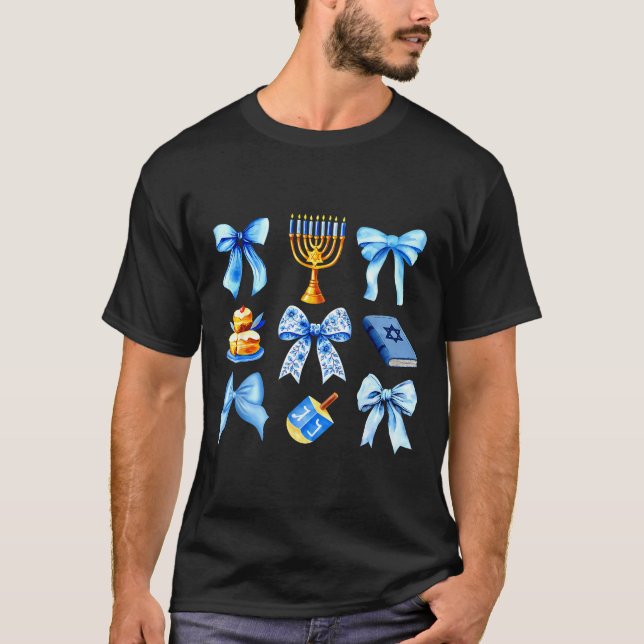 Coquette Bow Jewish Holiday Chanukah Hanukkah Meno T-Shirt (Front)