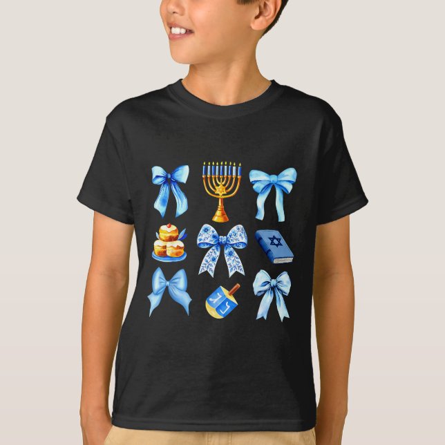 Coquette Bow Jewish Holiday Chanukah Hanukkah Meno T-Shirt (Front)