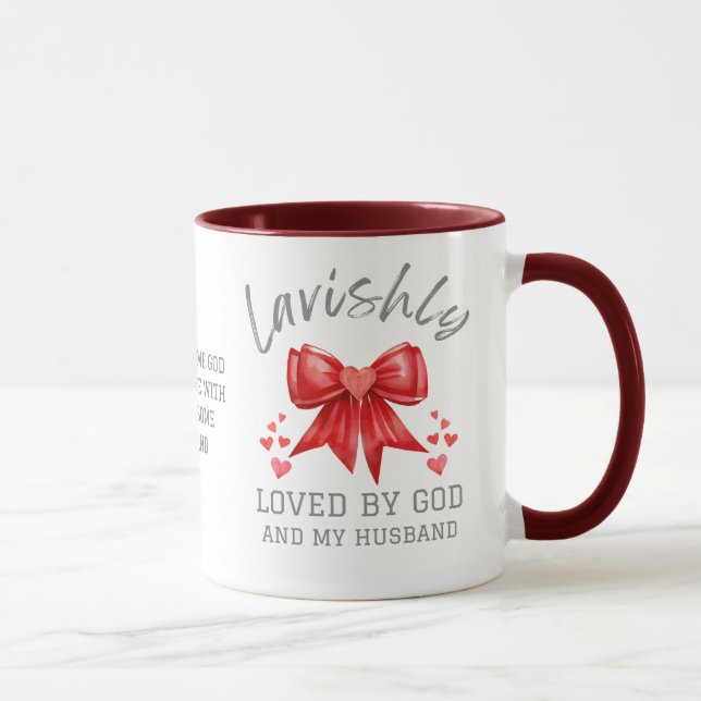 Coquette Bow LAVISHLY LOVED Christian Valentine Mug (Right)