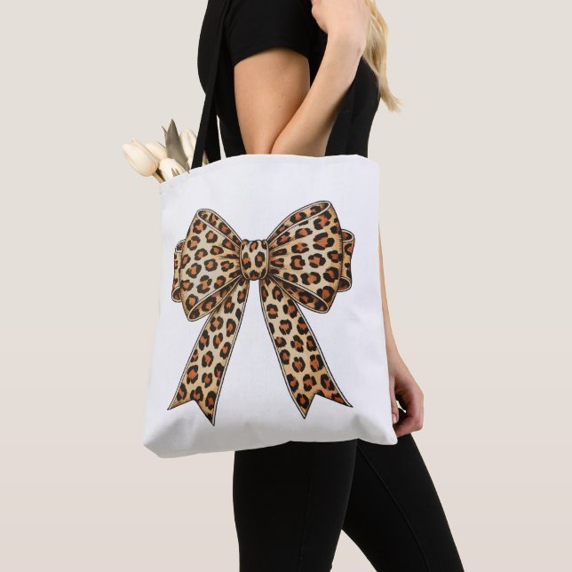 Coquette Bow Leopard Cheetah Sublimation Tote Bag (Close Up)