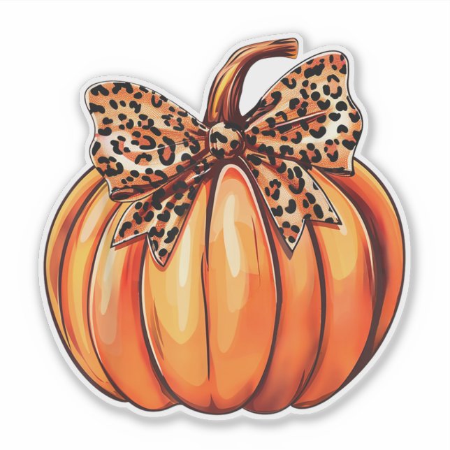 Coquette Bow Leopard Pumpkin Thanksgiving Rustic Sticker (Front)