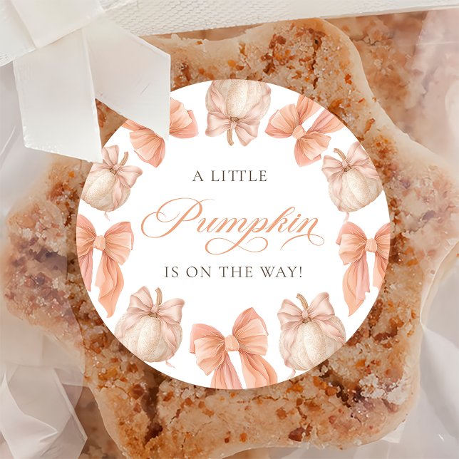 Coquette Bow Little Pumpkin Baby Shower Sticker (Creator Uploaded)