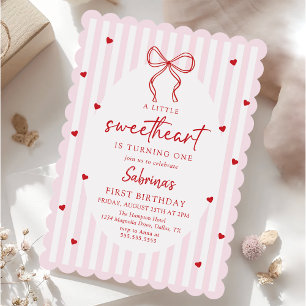 Coquette Bow Little Sweetheart Birthday Invitation