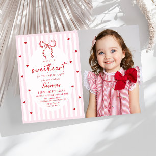 Coquette Bow Little Sweetheart Birthday Photo    Invitation