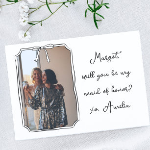 Coquette Bow Maid of Honor Proposal Photo Card