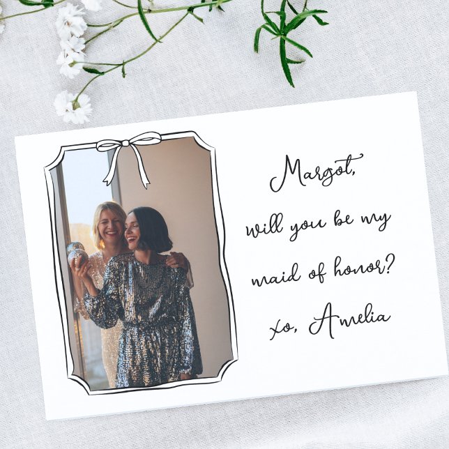 Coquette Bow Maid of Honor Proposal Photo Card (Creator Uploaded)