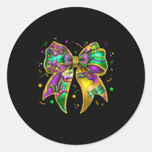 Coquette Bow Mardi Gras New Orleans Fleur De Lis F Classic Round Sticker