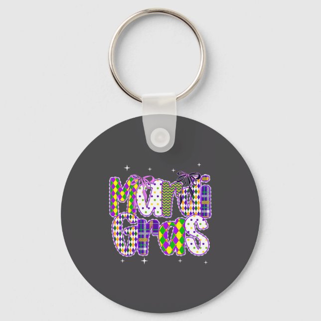 Coquette Bow Mardi Gras New Orleans Louisiana Dalm Keychain (Front)