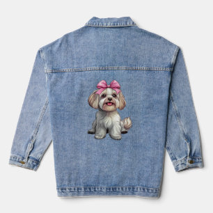Coquette Bow Mastiff Dog Mom Girl Pink Denim Jacket