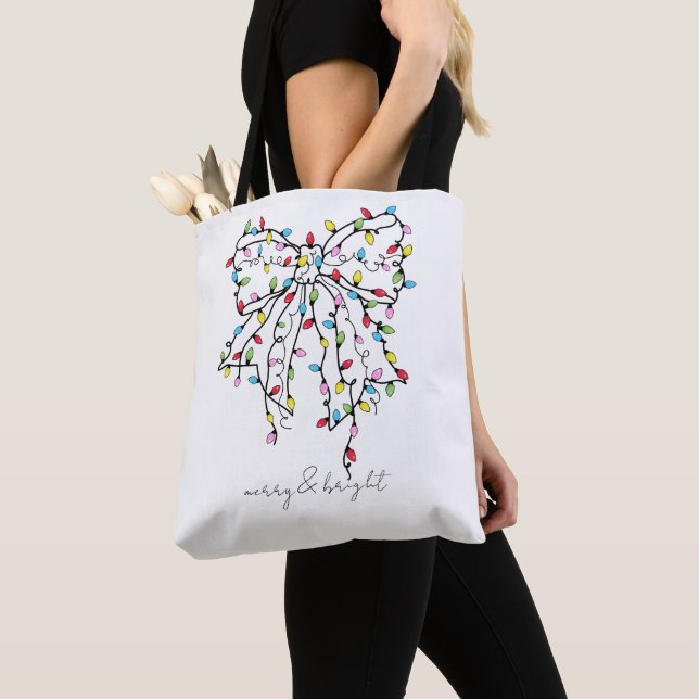 Coquette Bow Merry And Bright Holiday Tote Bag (Close Up)