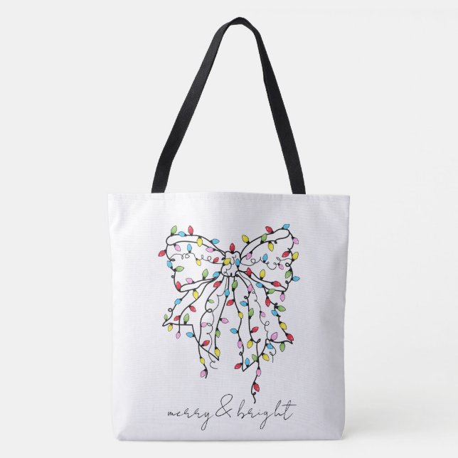 Coquette Bow Merry And Bright Holiday Tote Bag (Front)