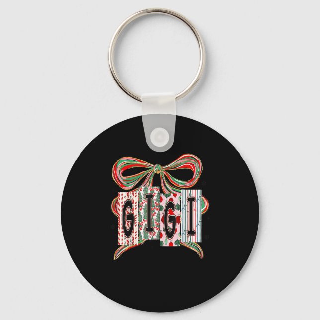 Coquette Bow Merry Christmas Gigi Grandma Xmas Paj Keychain (Front)