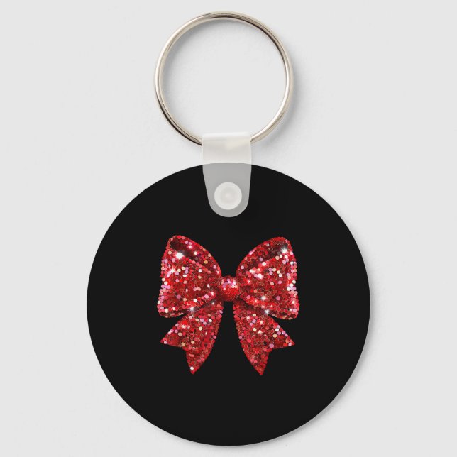 Coquette Bow Merry Christmas Xmas Sparkle Family H Keychain (Front)