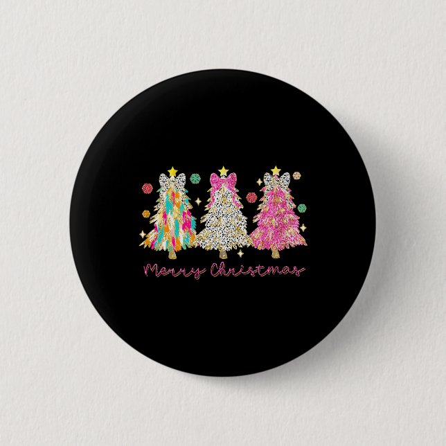 Coquette Bow Merry Christmas Xmas Tree Family Paja Button (Front)