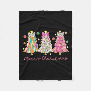 Coquette Bow Merry Christmas Xmas Tree Family Paja Fleece Blanket