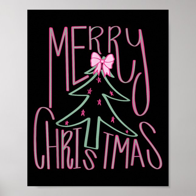 Coquette Bow Merry Christmas Xmas Tree Family Paja Poster (Front)