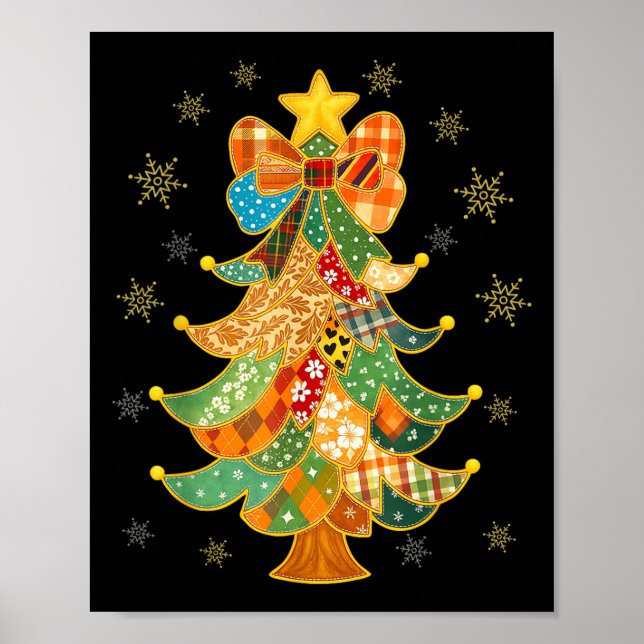 Coquette Bow Merry Christmas Xmas Tree Holiday Paj Poster (Front)