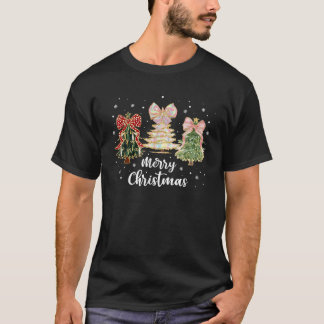Coquette Bow Merry Christmas Xmas Tree Santa Pajam T-Shirt