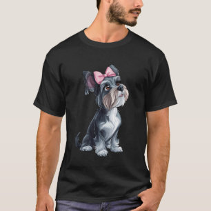 Coquette Bow Miniature Schnauzer Dog Mom Pink Ribb T-Shirt