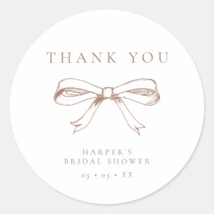 Coquette Bow Mocha Bridal Shower Thank You Favor Classic Round Sticker