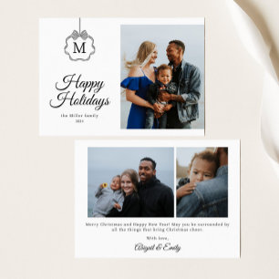 Coquette Bow Monogram Initial Photo Christmas Holiday Card