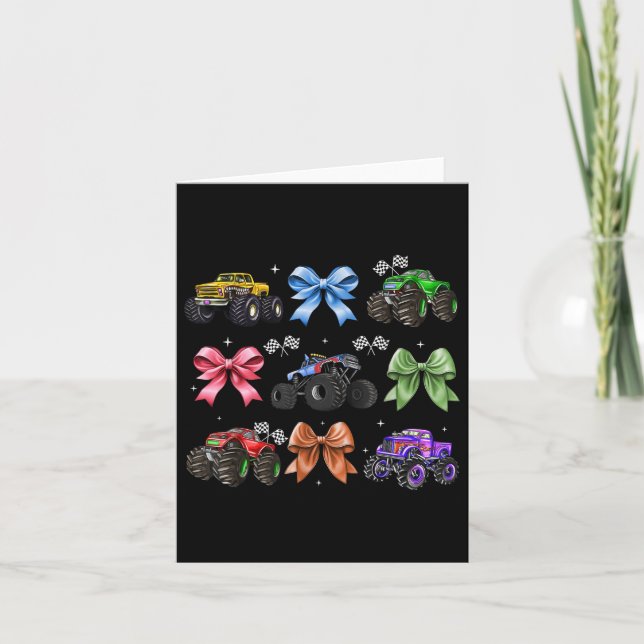 Coquette Bow Monster Truck Mothers Day Mom Girl  Card (Front)