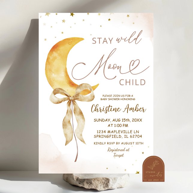 Coquette Bow Moon Boho Baby Shower Invitation (Creator Uploaded)