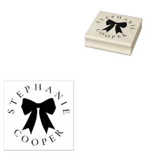 Coquette Bow Name Curved Writing Graduation Rubber Stamp