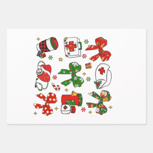 Coquette Bow Nurse Christmas Nursing Merry Xmas Wrapping Paper Sheets