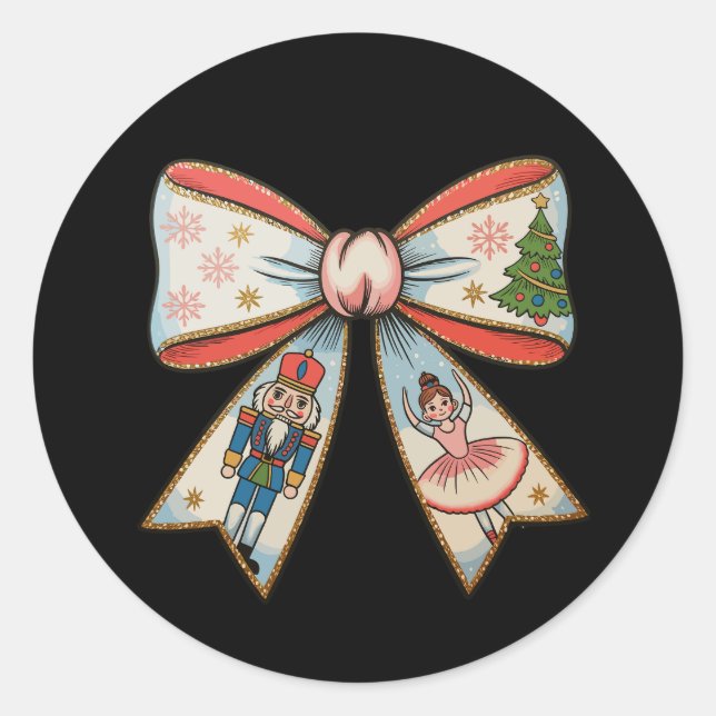 Coquette Bow Nutcracker Christmas Family Holiday Classic Round Sticker (Front)