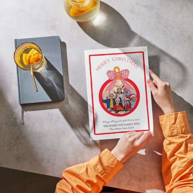 Coquette Bow Ornament Christmas Photo Card  (Creator Uploaded)