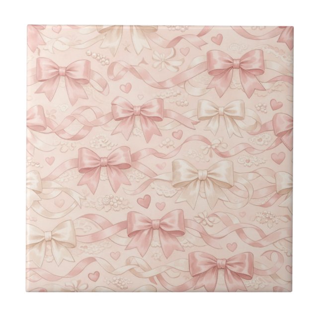 Coquette Bow Pattern Ceramic Tile (Front)