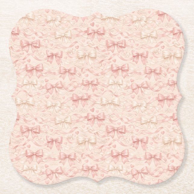 Coquette Bow Pattern Paper Coaster (Front)