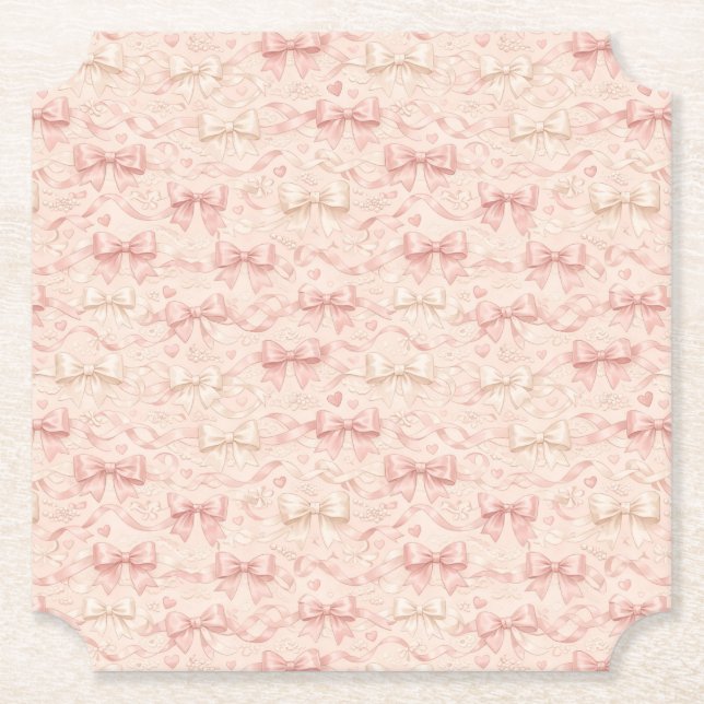 Coquette Bow Pattern Paper Coaster (Front)