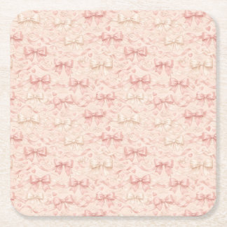 Coquette Bow Pattern Square Paper Coaster