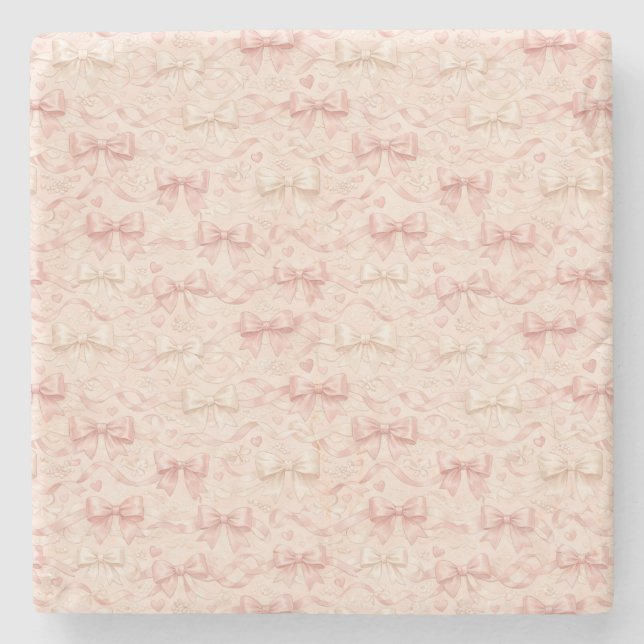 Coquette Bow Pattern Stone Coaster (Front)