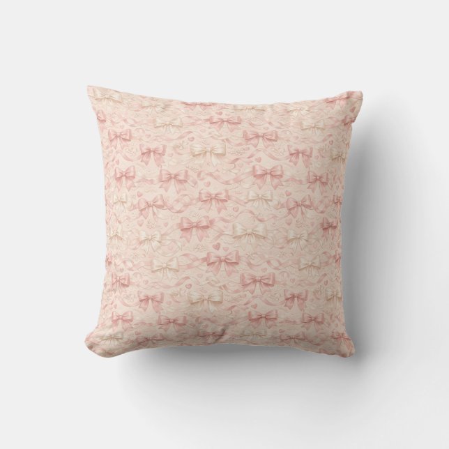 Coquette Bow Pattern Throw Pillow (Front)