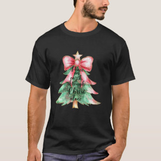 Coquette Bow Peace On Xmas Tree Earth Through Chri T-Shirt