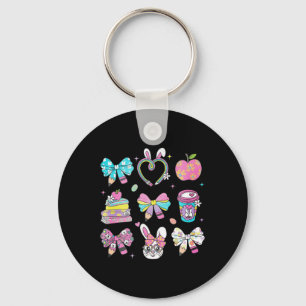 Coquette Bow Pencil Bunny Rabbit Teacher Happy Eas Keychain
