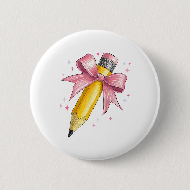 Coquette Bow Pencil Teacher Student First Day Back Button (Front)