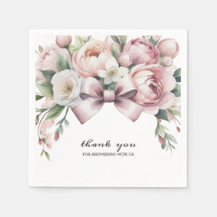 Coquette Bow & Peony Watercolor Baby Shower Napkins