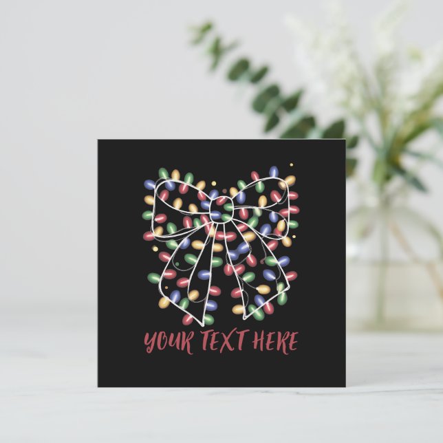 Coquette Bow Personalized Christmas Lights Holiday Card (Standing Front)