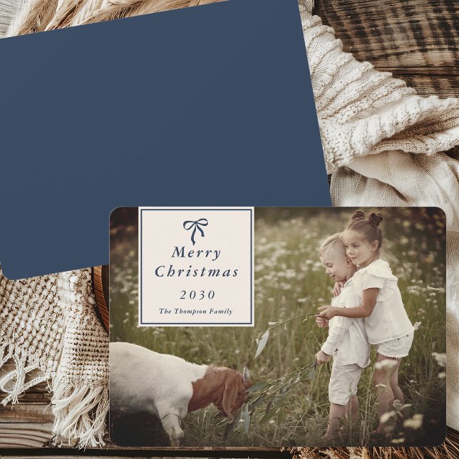 Coquette Bow Personalized Family Photo Christmas Holiday Card (Creator Uploaded)