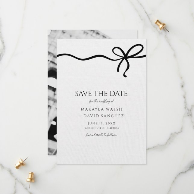 Coquette Bow Photo Wedding Save the Date (Front/Back In Situ)