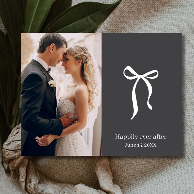 Coquette Bow Photo Wedding Thank You Postcard (Coquette Bow Photo Wedding Thank You Postcard)