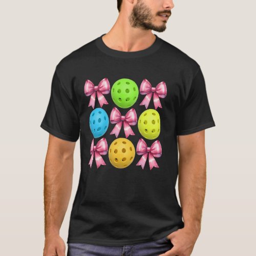 Coquette Bow Pickleball Player Mothers Day Pink Ri T-Shirt