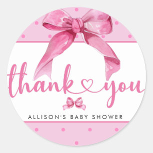 Coquette Bow Pink Baby Girl Shower Classic Round Sticker