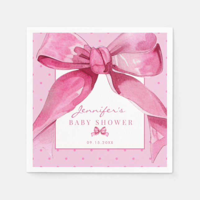 Coquette Bow | Pink Baby Girl Shower  Napkins (Front)
