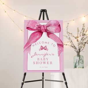 Coquette Bow Pink Baby Girl Shower Welcome Sign